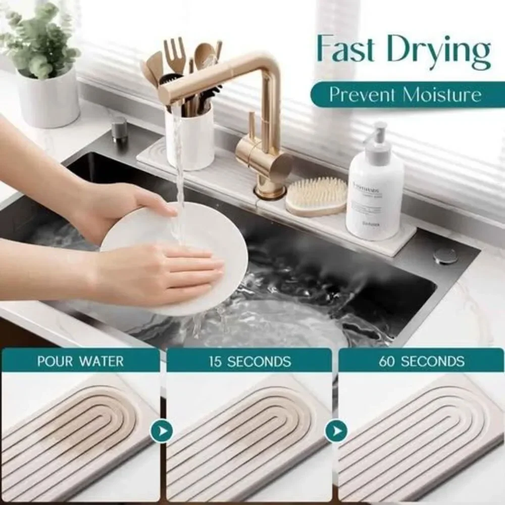 Diatomite Drying Stone Faucet Mat for Kitchen Sink. LIGHT GRAY 23.6